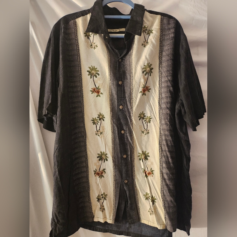 Batik Bay Short Sleeve Button Up Shirt XxLarge Black Palm Trees hawaiian